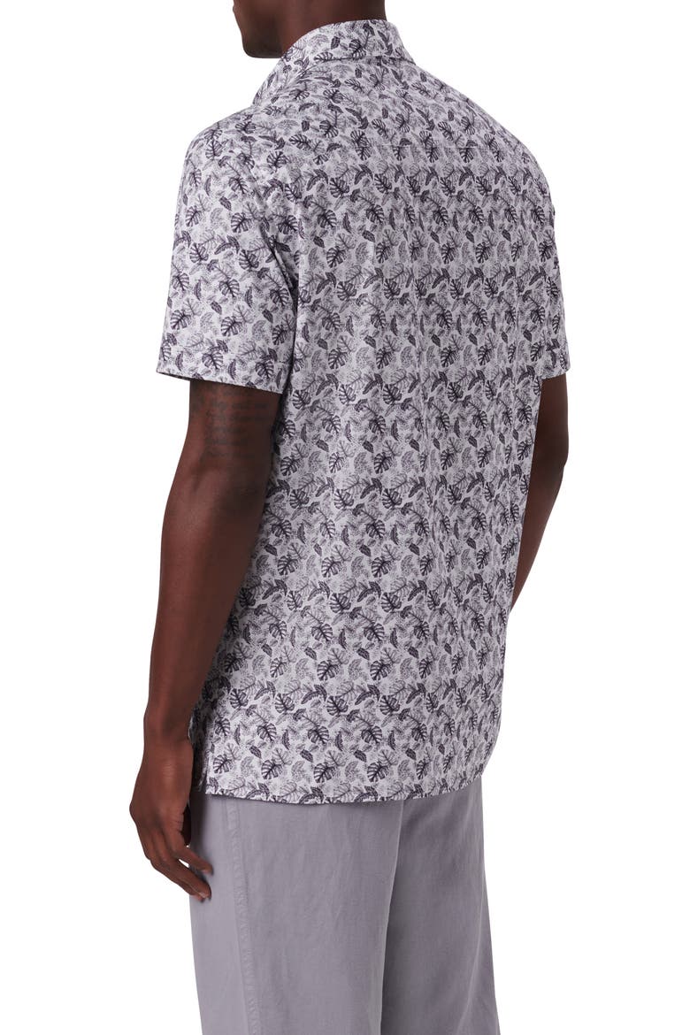 OoohCotton® Leaf Print Short Sleeve Button-Up Shirt, Alternate, color, CEMENT