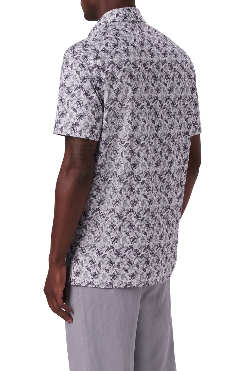Bugatchi OoohCotton<sup>®</sup> Leaf Print Short Sleeve Button-Up Shirt, Alternate, color, 