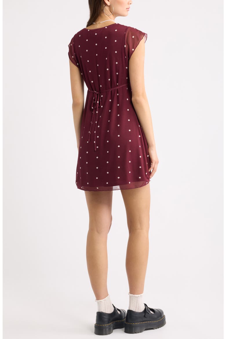 Lace Trim Flutter Sleeve Minidress, Alternate, color, BURGUNDY- IVORY EDEN DOT