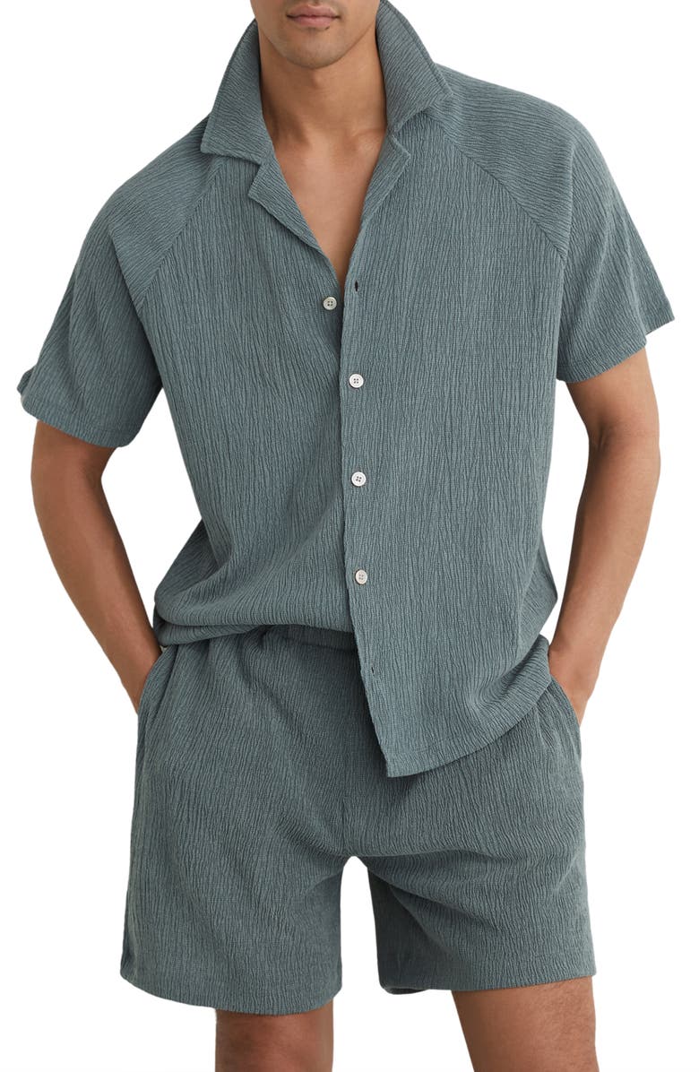 Reiss Knox Textured Camp Shirt, Main, color, Dark Sage