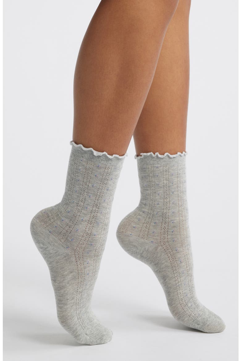 Margot Floral Pointelle Crew Socks, Main, color, GREY