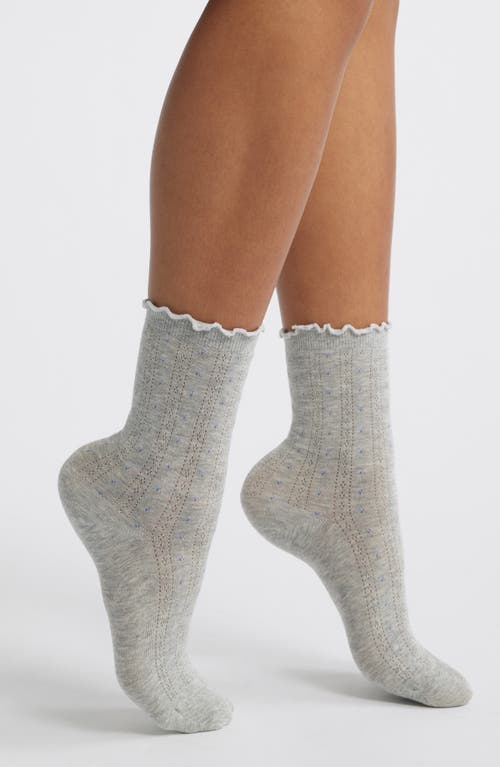 Casa Clara Margot Floral Pointelle Crew Socks In Gray