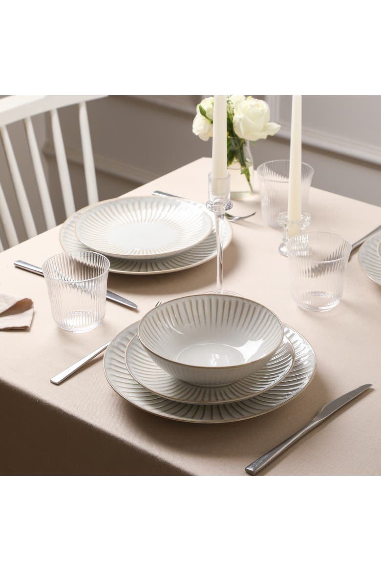 Linea Stoneware 16-Piece Dinnerware Set with Glasses, Alternate, color, White