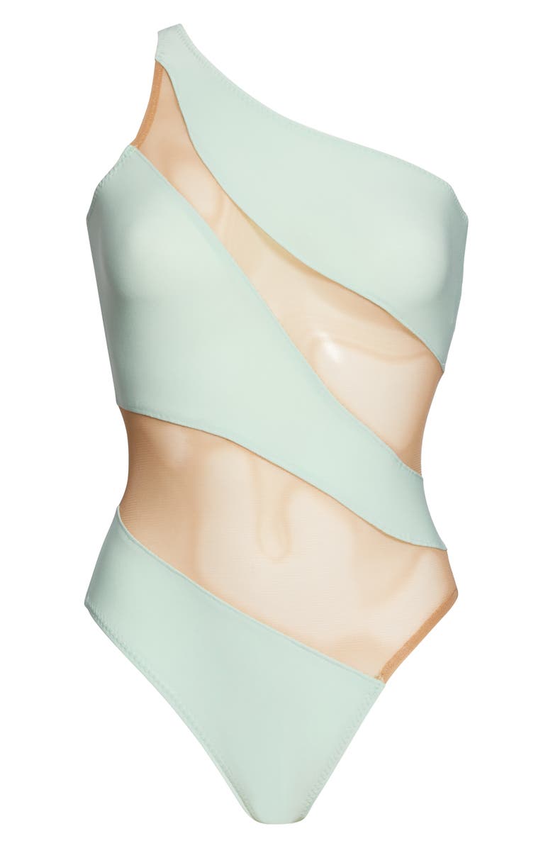Norma Kamali Snake Mesh One-Shoulder Swimsuit, Alternate, color,