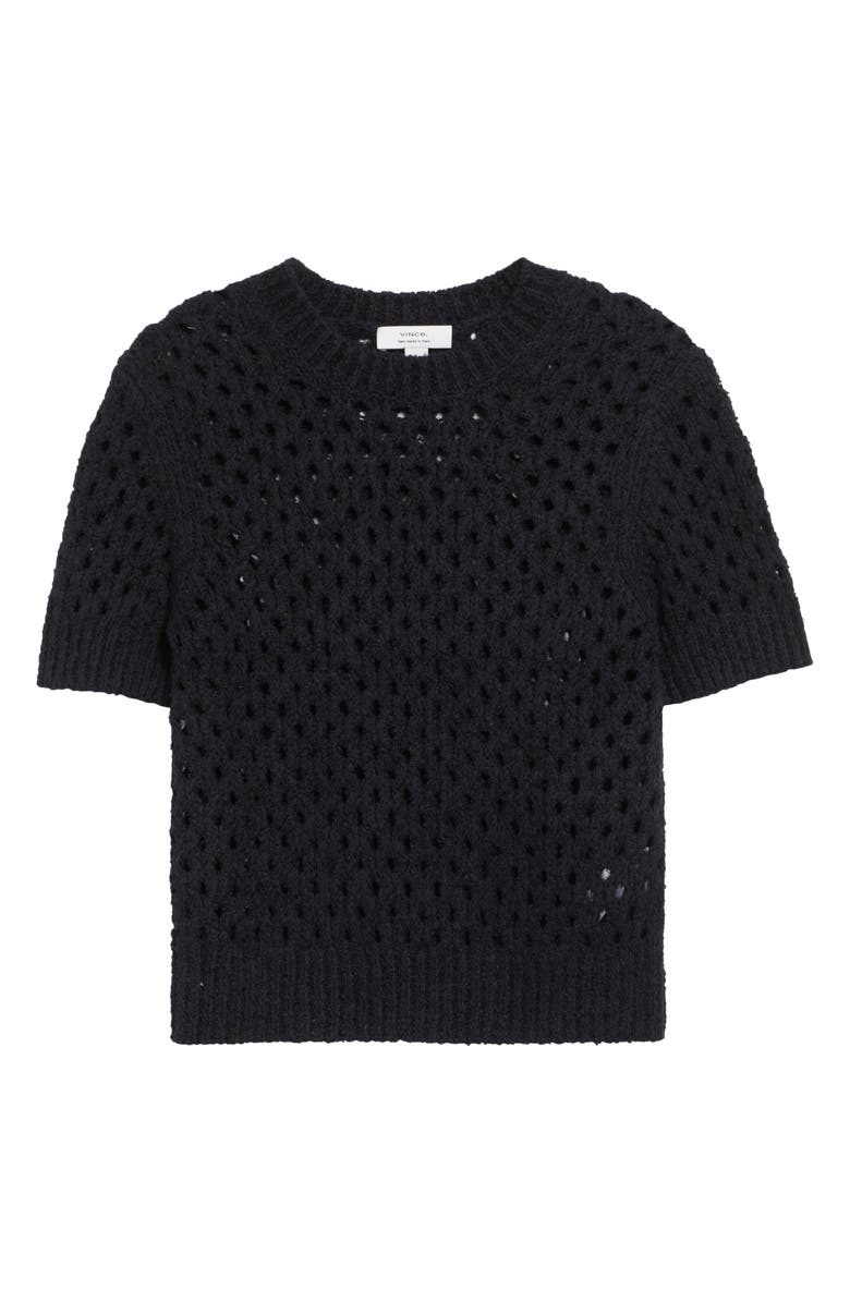 Vince Boxy Honeycomb Knit Short Sleeve Sweater, Main, color, Black