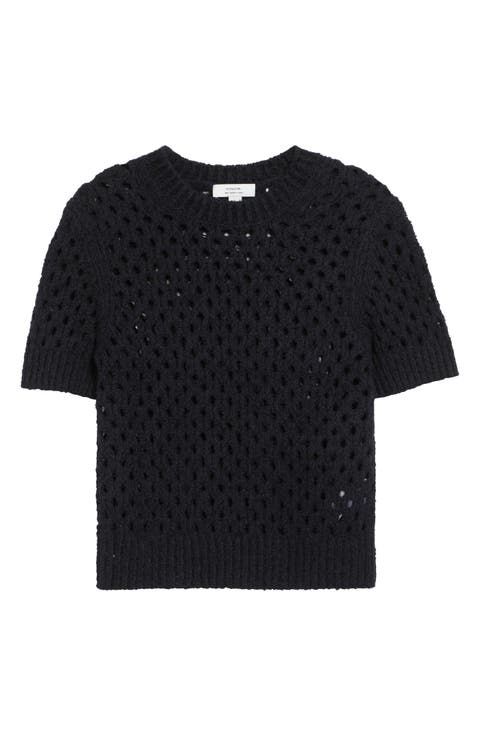 Boxy Honeycomb Knit Short Sleeve Sweater