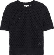 Vince Boxy Honeycomb Knit Short Sleeve Sweater