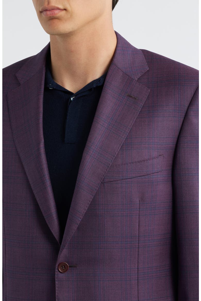 Siena Regular Fit Dark Purple Plaid Super 130s Wool Sport Coat, Alternate, color, DARK RED