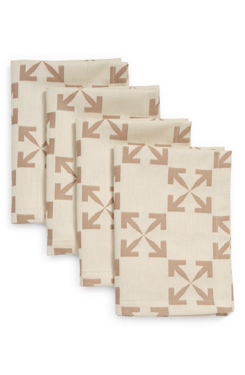 Off-White Arrow Set of Four Cotton Napkins, Main, color, 