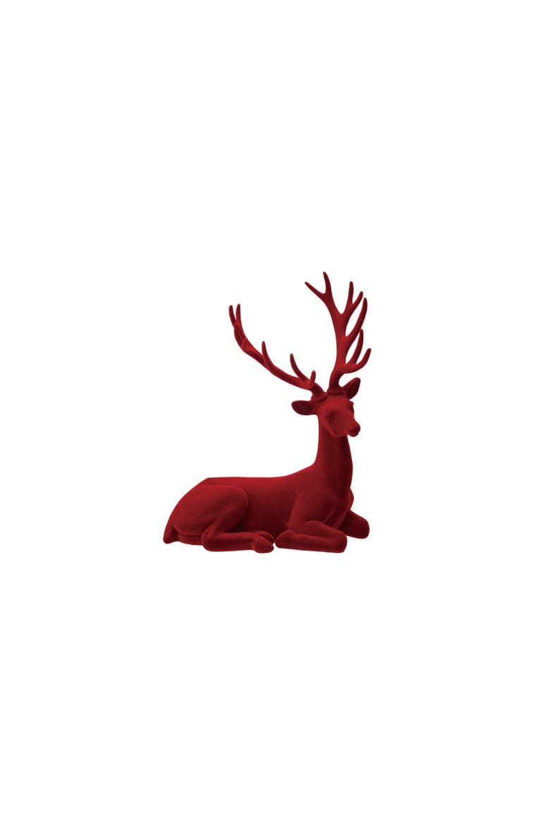 Flocked Resin Lying Deer Decor, Burgundy Color, Main, color, Burgundy