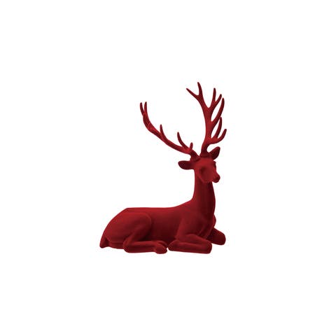 Flocked Resin Lying Deer Decor, Burgundy Color