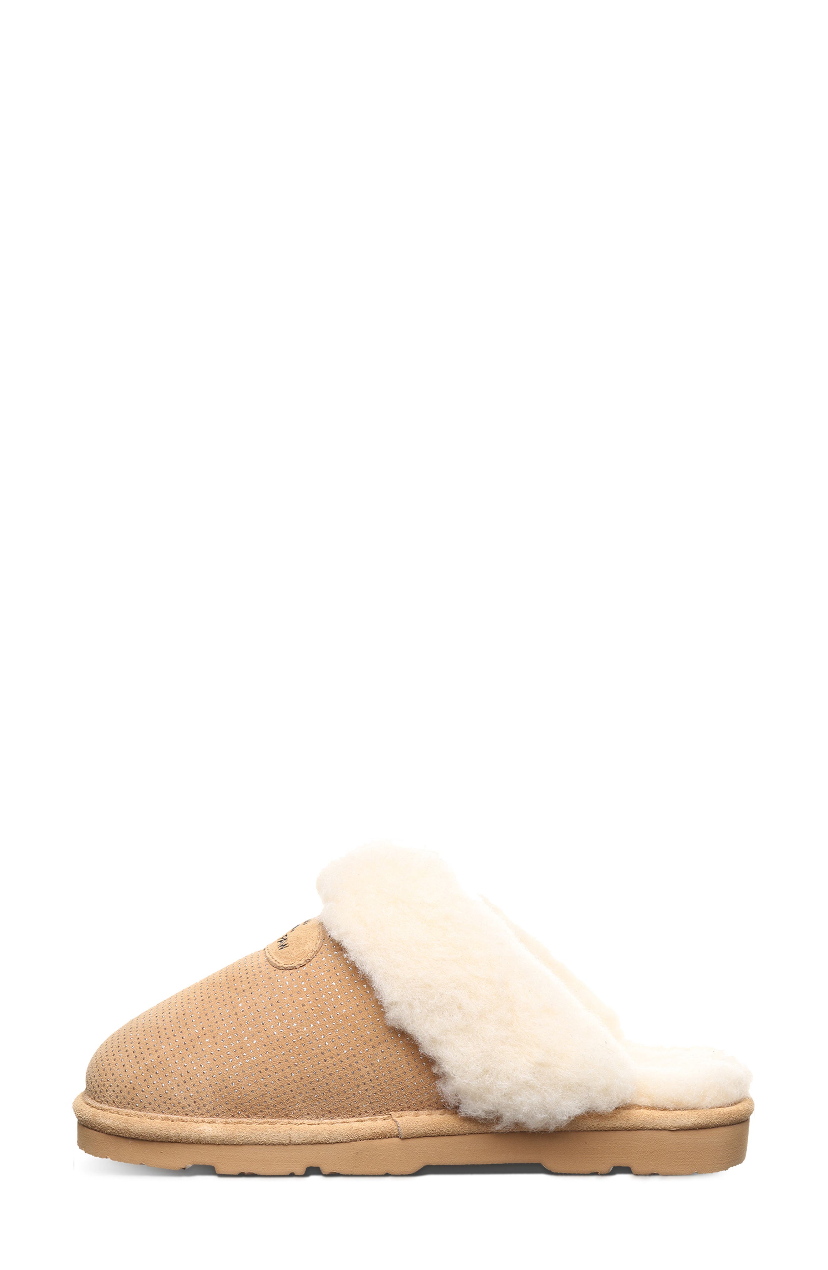 BEARPAW Loki Leopard Print Faux Shearling Lined Suede Slipper, Alternate, color, Iced Coffee