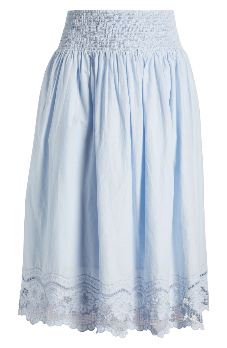 Treasure & Bond Embroidered Eyelet Cotton Smocked Waist Skirt, Alternate, color, Blue Skyway