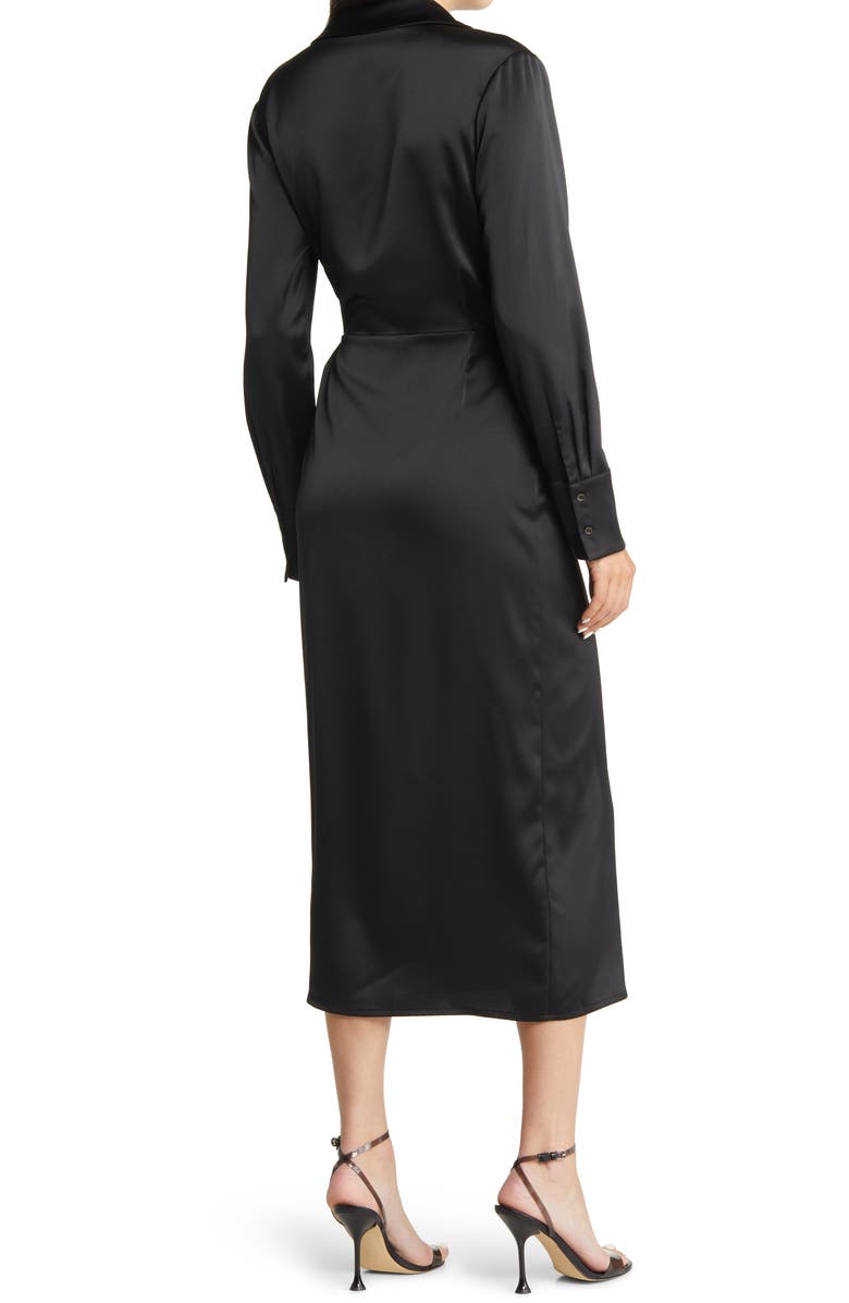 Charles Henry Long Sleeve Satin Midi Wrap Dress, Alternate, color, 