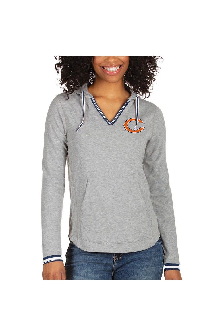 Women's Antigua Heathered Gray Chicago Bears Warm-Up Tri-Blend Hoodie Long Sleeve V-Neck T-Shirt, Alternate, color, Heather Gray