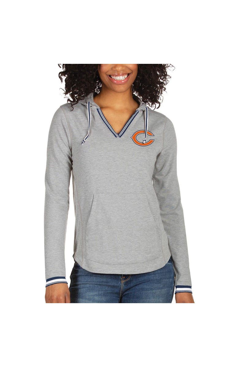 ANTIGUA Women's Antigua Heathered Gray Chicago Bears Warm-Up Tri-Blend Hoodie Long Sleeve V-Neck T-Shirt, Alternate, color, 