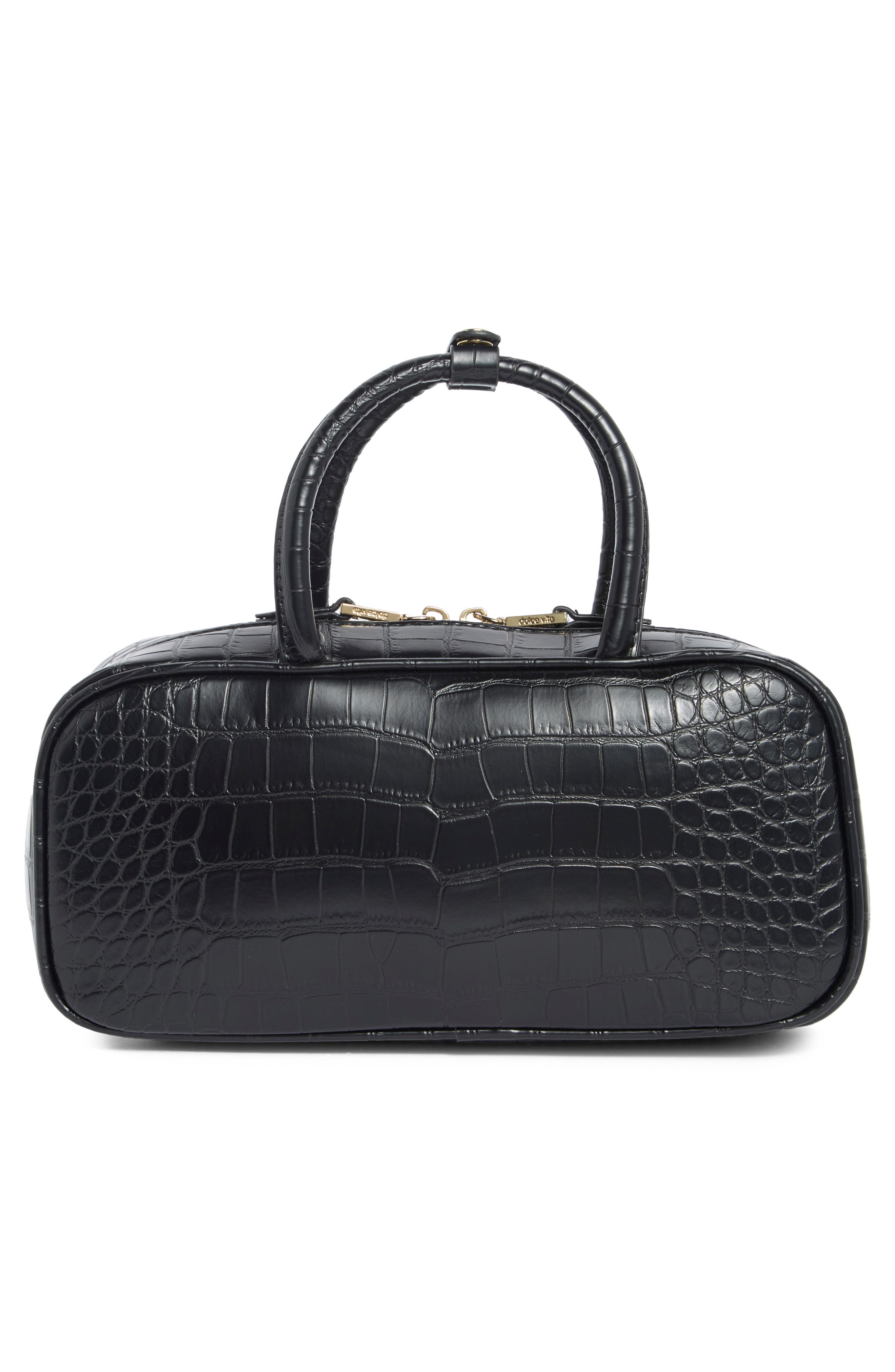 Dolce Vita Flyn Croc Embossed East/West Handbag, Alternate, color, Black