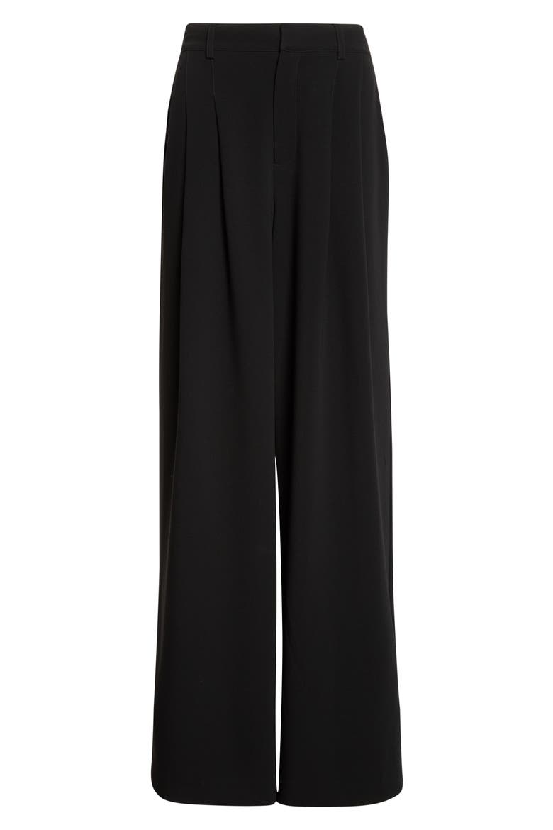 Marne Pleated Wide Leg Crepe Pants, Alternate, color, BLACK
