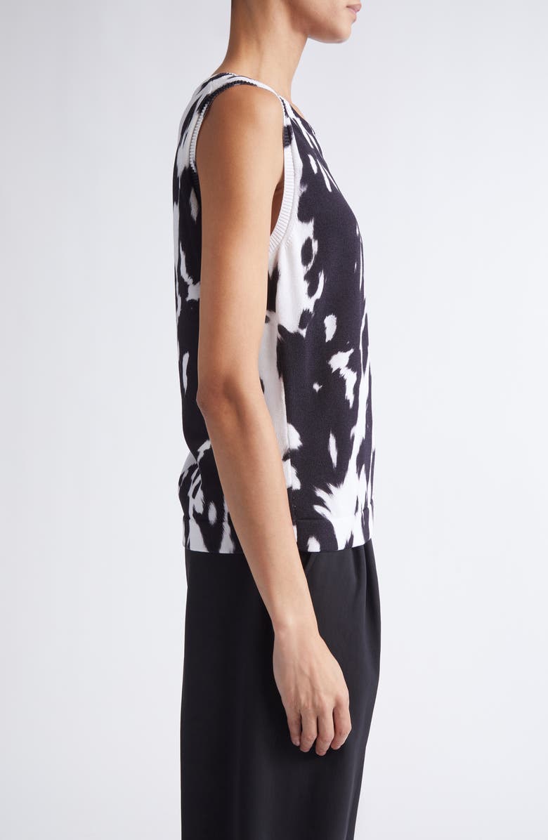 Oscar de la Renta Cow Print Cotton Blend Shell, Alternate, color, Black/ Ivory