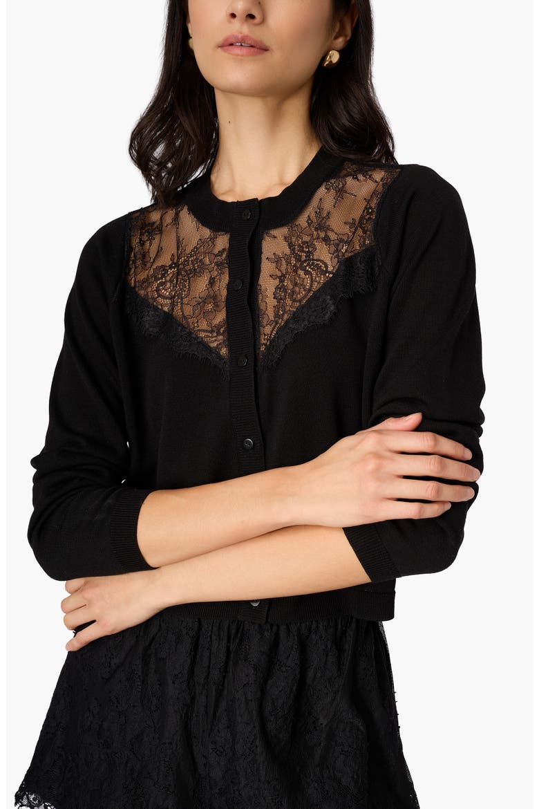 Harleth Lace Panel Cardigan, Alternate, color, BLACK