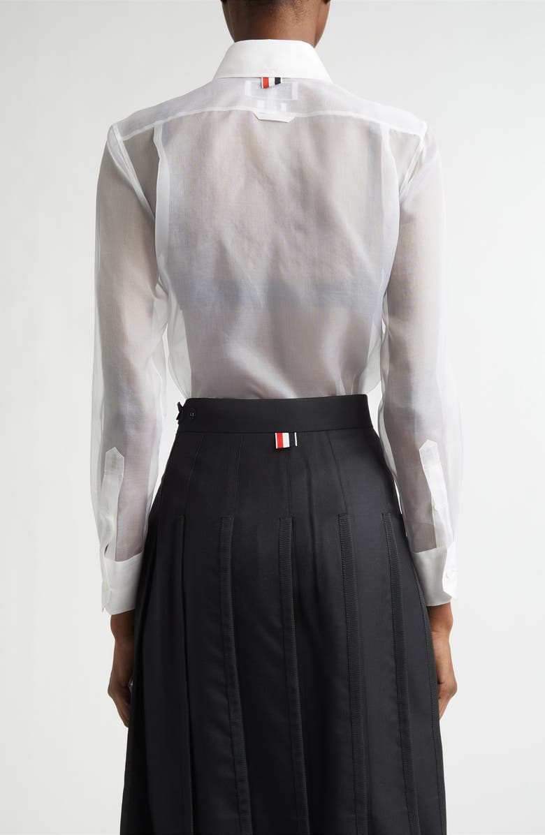 Thom Browne Silk Organza Button-Up Shirt, Alternate, color, White