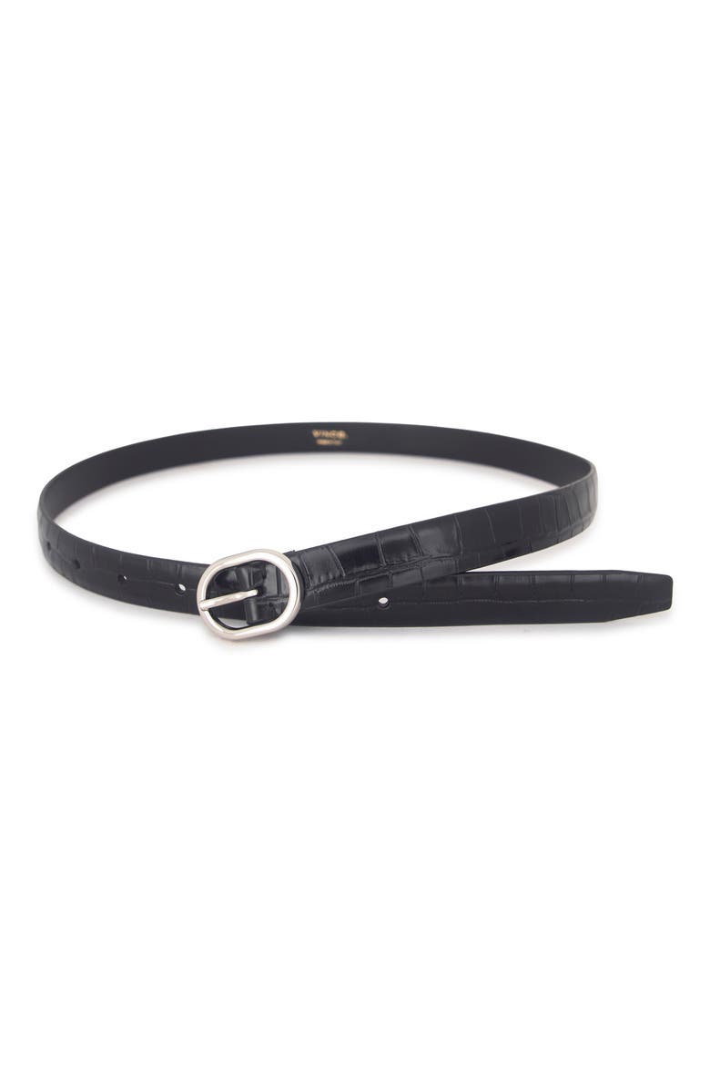 Croc Embossed Leather Belt, Alternate, color, BLACK