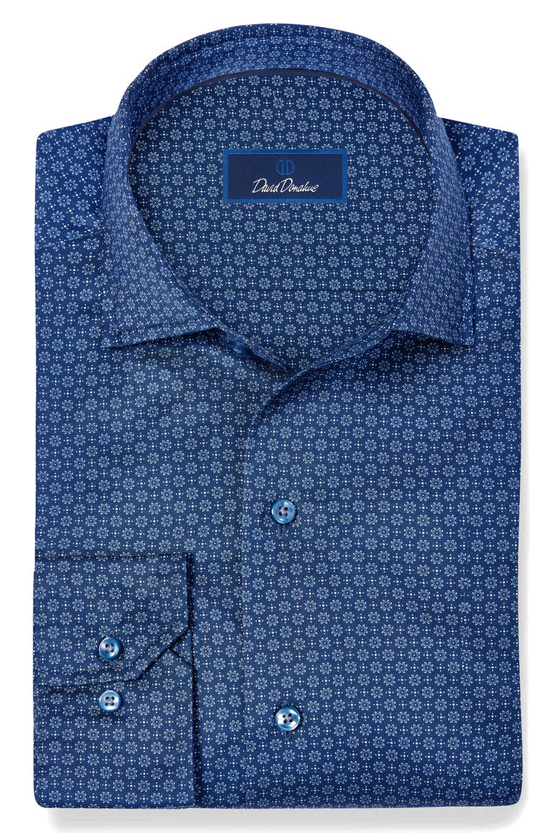 Regular Fit Geometric Pima Cotton Shirt, Alternate, color, NAVY