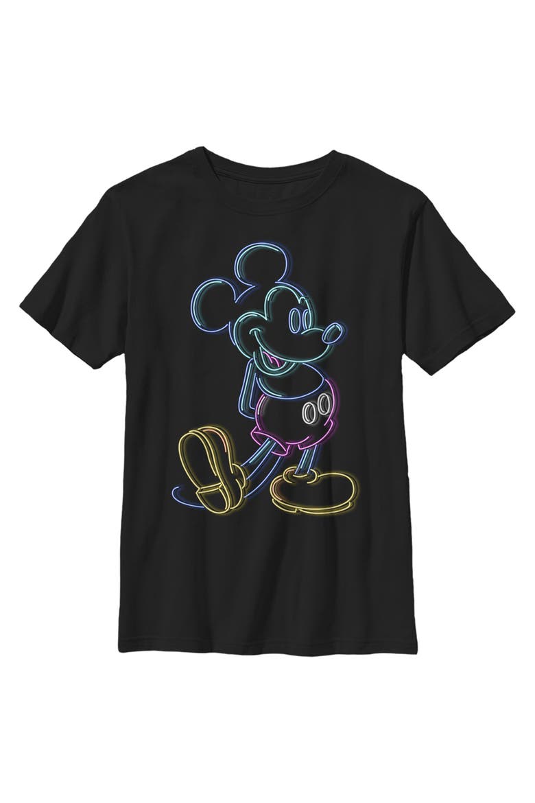 Boy's Mickey & Friends Neon Mickey  Graphic T-Shirt, Main, color, Black