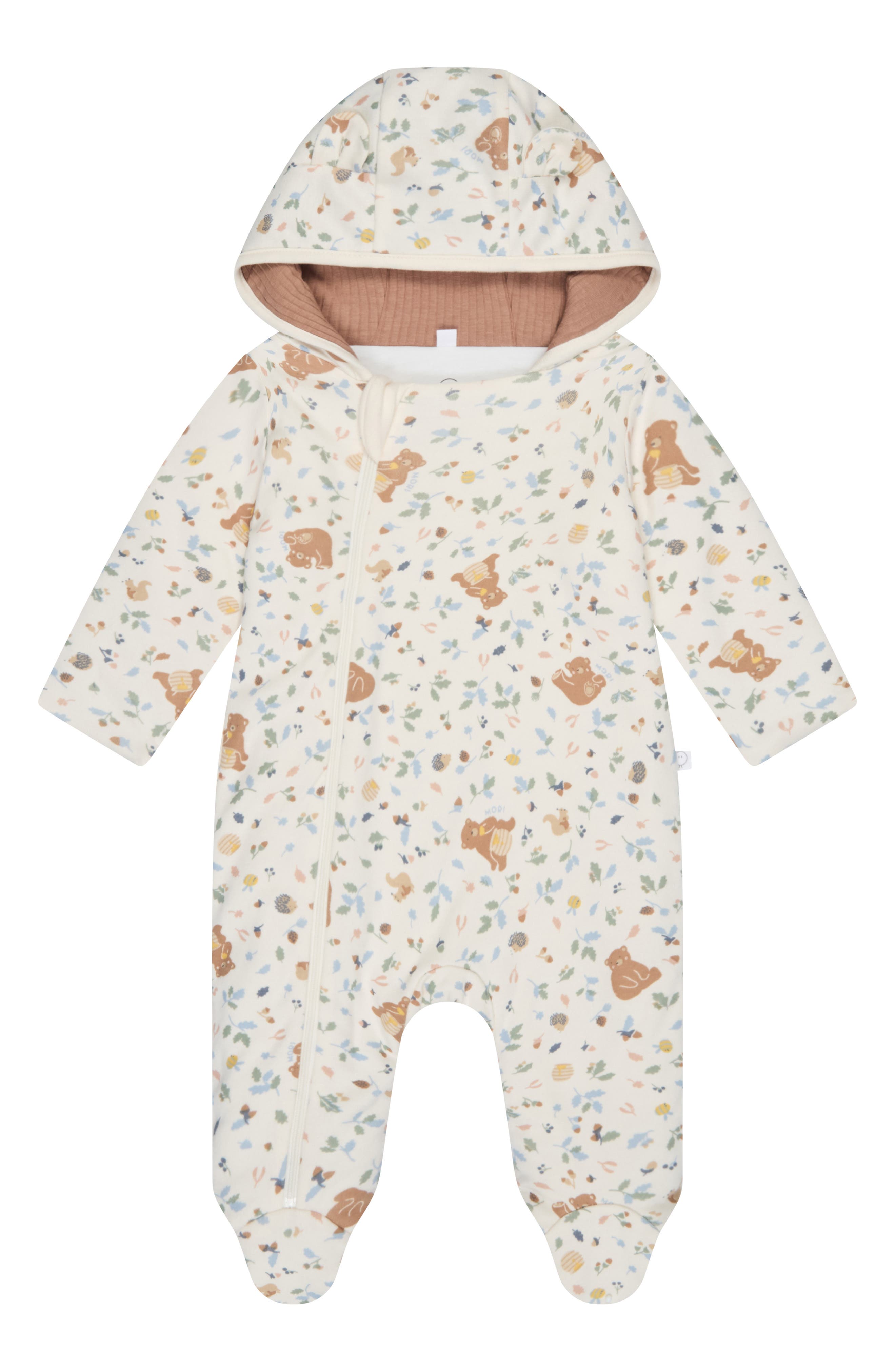 MORI Bear Print Hooded Jumpsuit in Honey Bear Print 