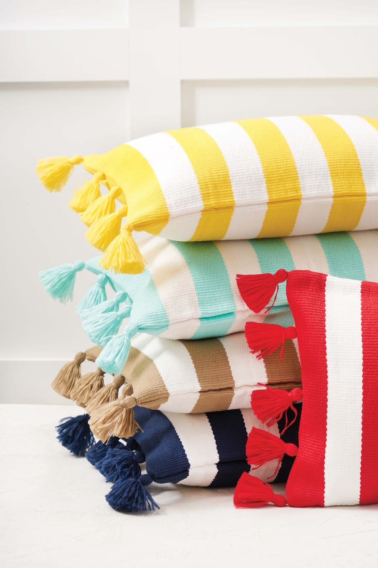 Cabana Stripes with Tassels Pillow Collection, Alternate, color, Blue