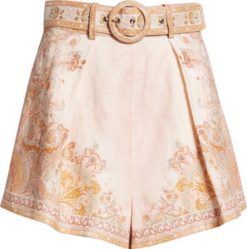 【Zimmermann】Acacia Tuck printed high-rise linen shorts Zimmermann Acacia Tuck Linen Belted Shorts | Saks Fifth Avenue