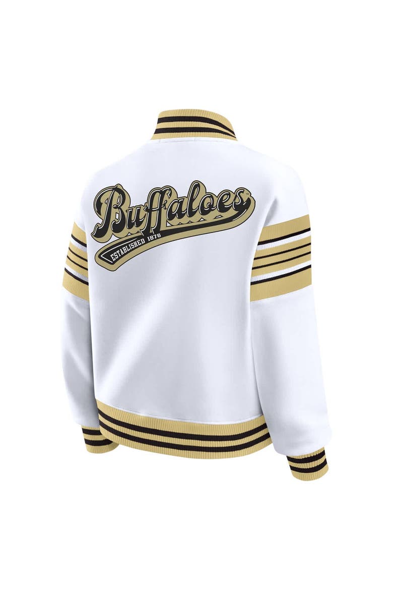 Women's WEAR by Erin Andrews White/Gold Colorado Buffaloes Satin Stitch Full-Snap Fleece Sweatshirt Jacket, Alternate, color, White