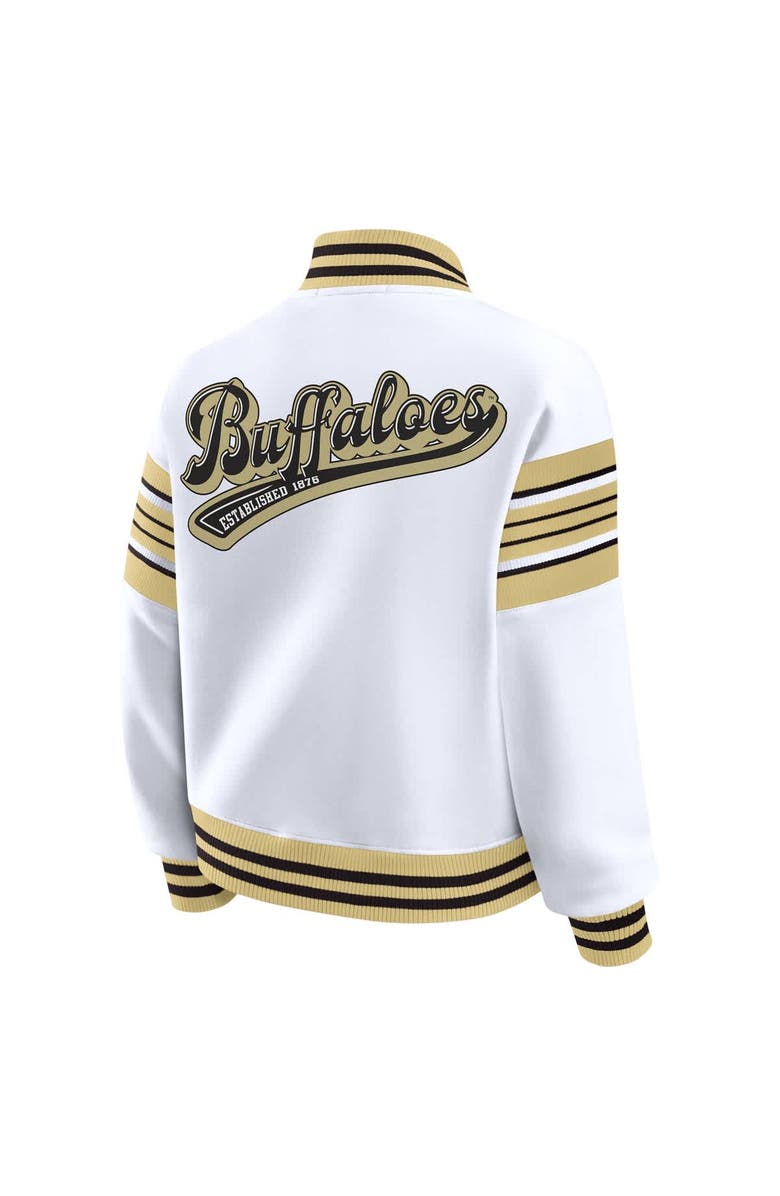 WEAR by Erin Andrews Women
s WEAR by Erin Andrews White/Gold Colorado Buffaloes Satin Stitch Full-Snap Fleece Sweatshirt Jacket, Alternate, color, White