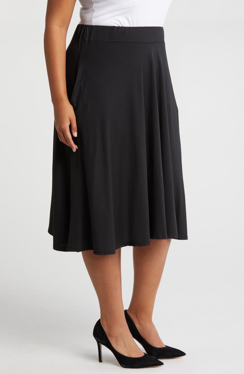 24seven Comfort Apparel Flowy Jersey Midi Skirt, Alternate, color, Black