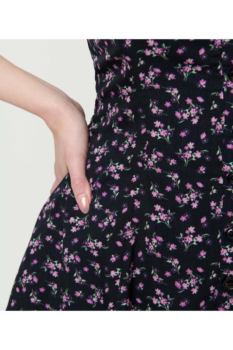 1940s Sweetheart Skirted Romper, Alternate, color, Black Ditzy Floral