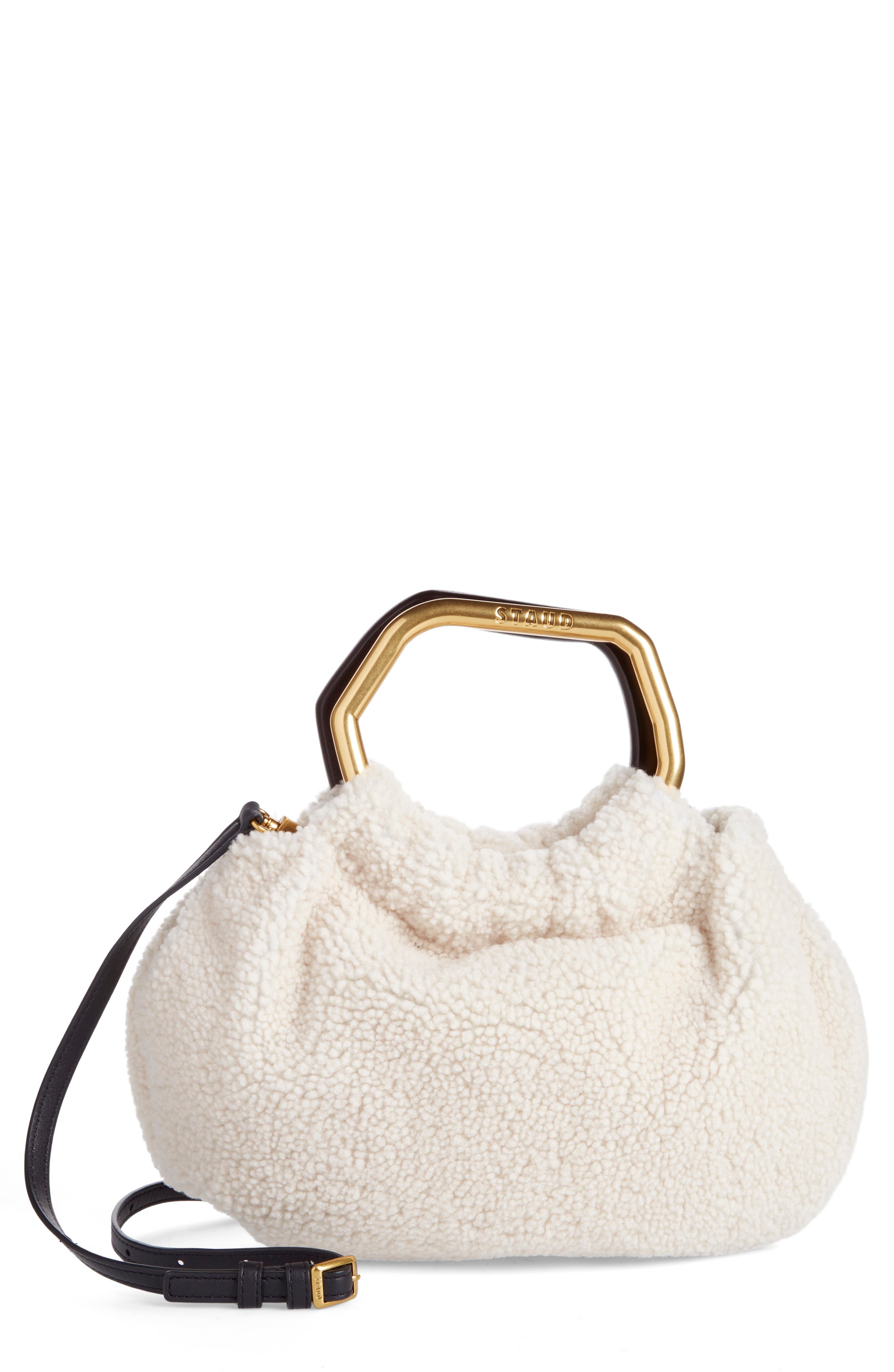 STAUD Camille Genuine Shearling Crossbody Bag, Main, color, 