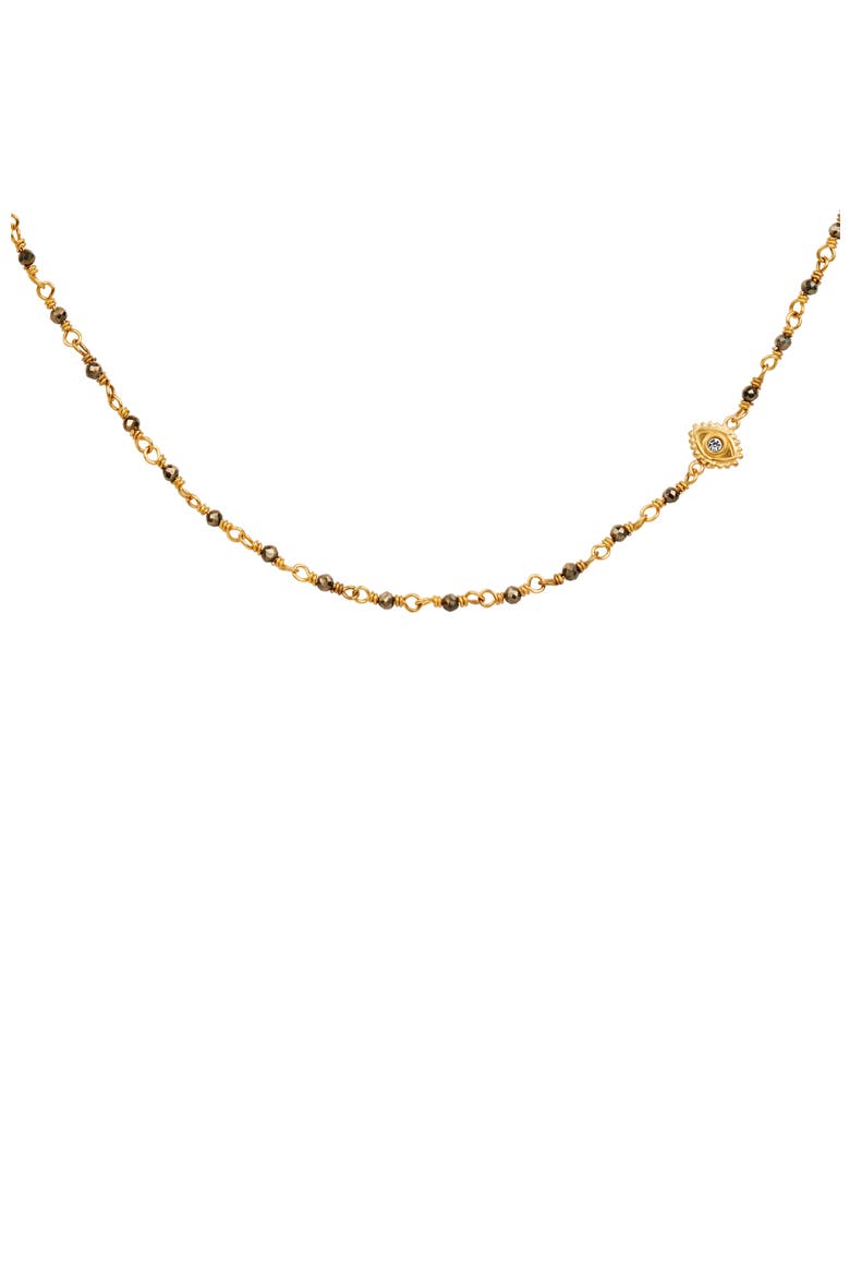 Pyrite Evil Eye Charm Gold Plated Women's Choker Necklace - Boundless Optimism, Main, color, Gold/dark grey