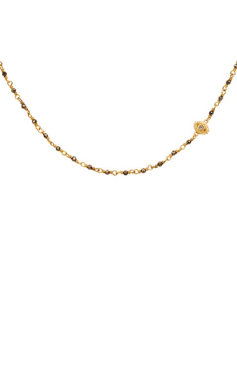 Pyrite Evil Eye Charm Gold Plated Choker Necklace Boundless Optimism