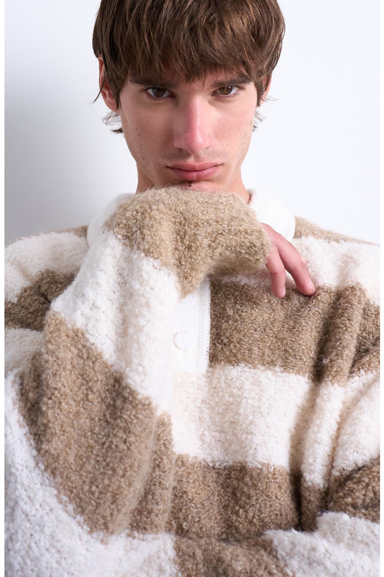 Oversize Stripe Bouclé Polo Sweater, Alternate, color, BROWN