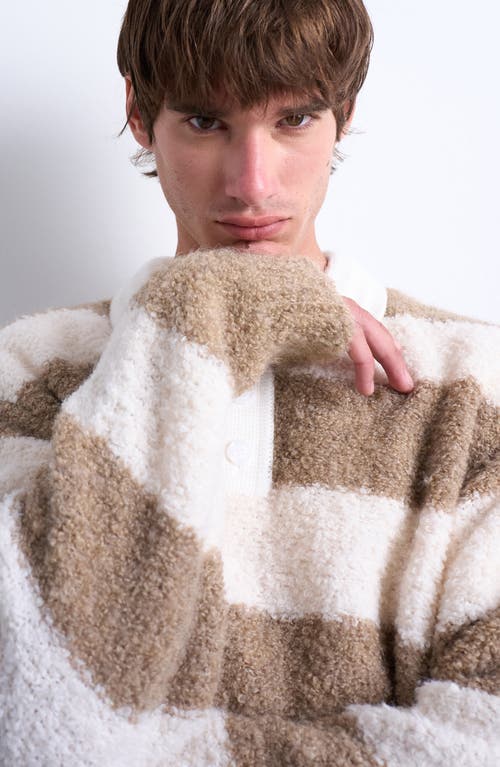 Topman Oversize Stripe Bouclé Polo Sweater In Brown