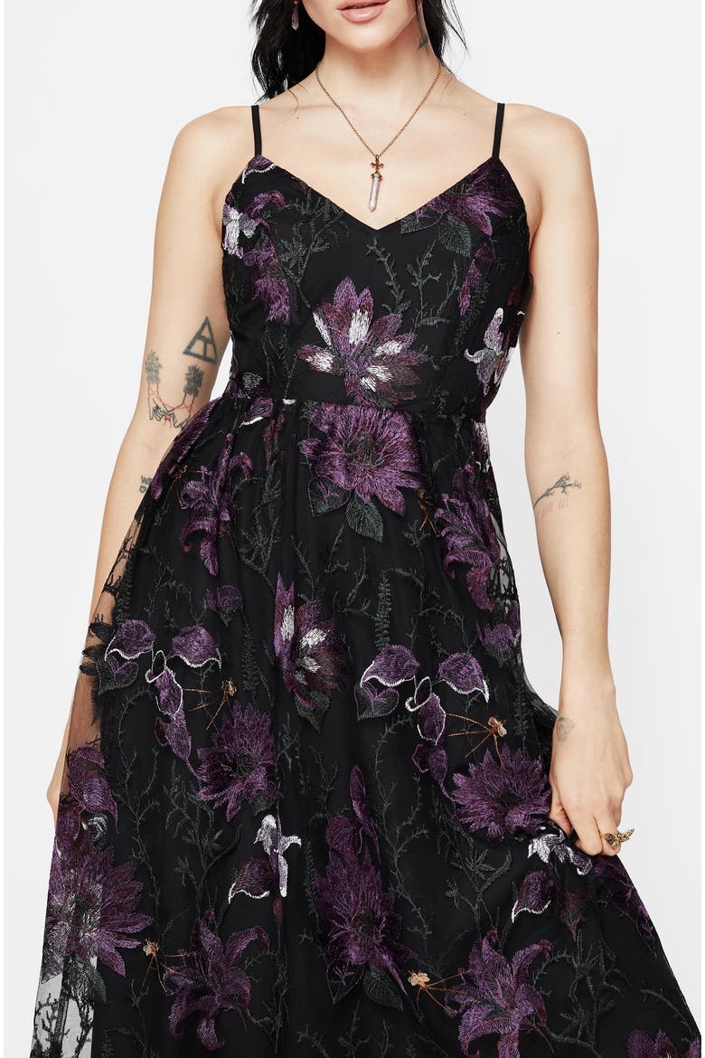 Estrid Embroidered Mesh Maxi Dress, Alternate, color, Purple