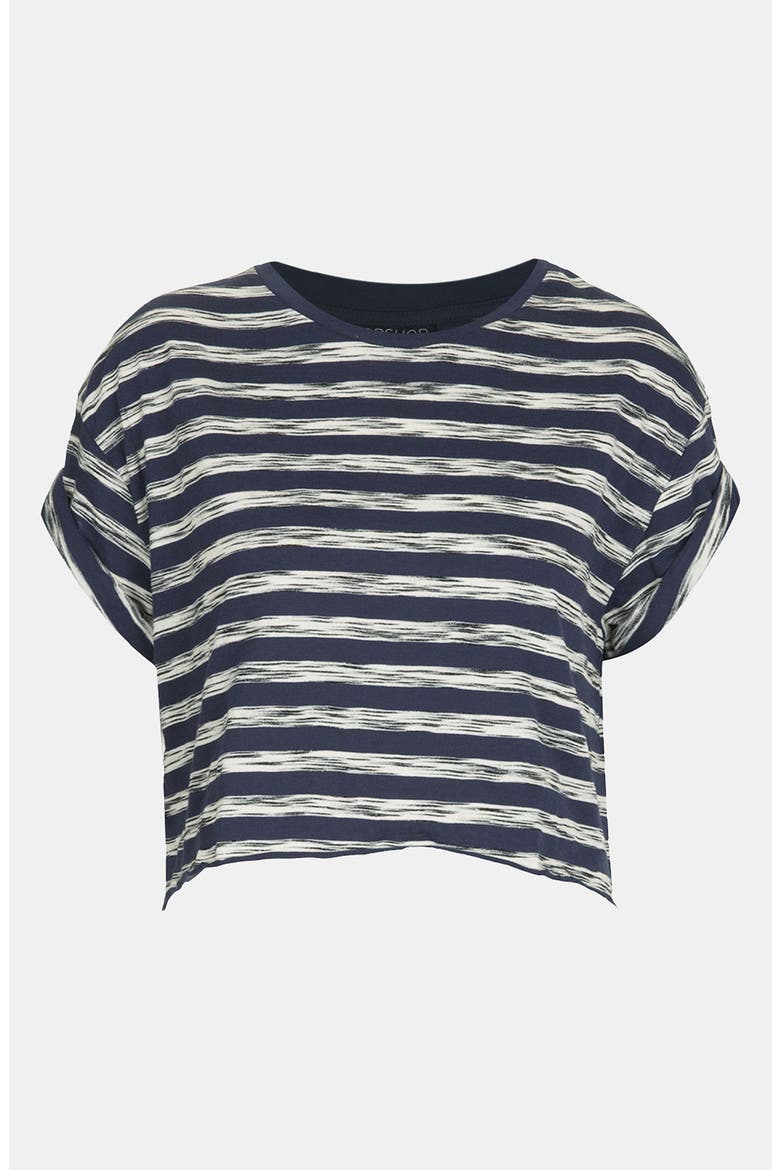 'Ink Jet' Stripe Rolled Sleeve Crop Tee, Main, color, NAVY BLUE