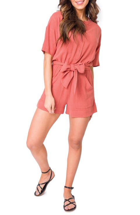 Short Sleeve Tie Waist Romper