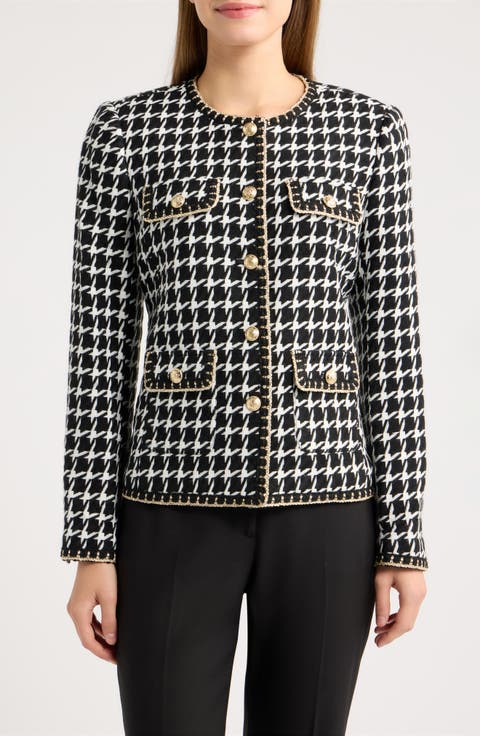 Houndstooth Chain Trim Jacket