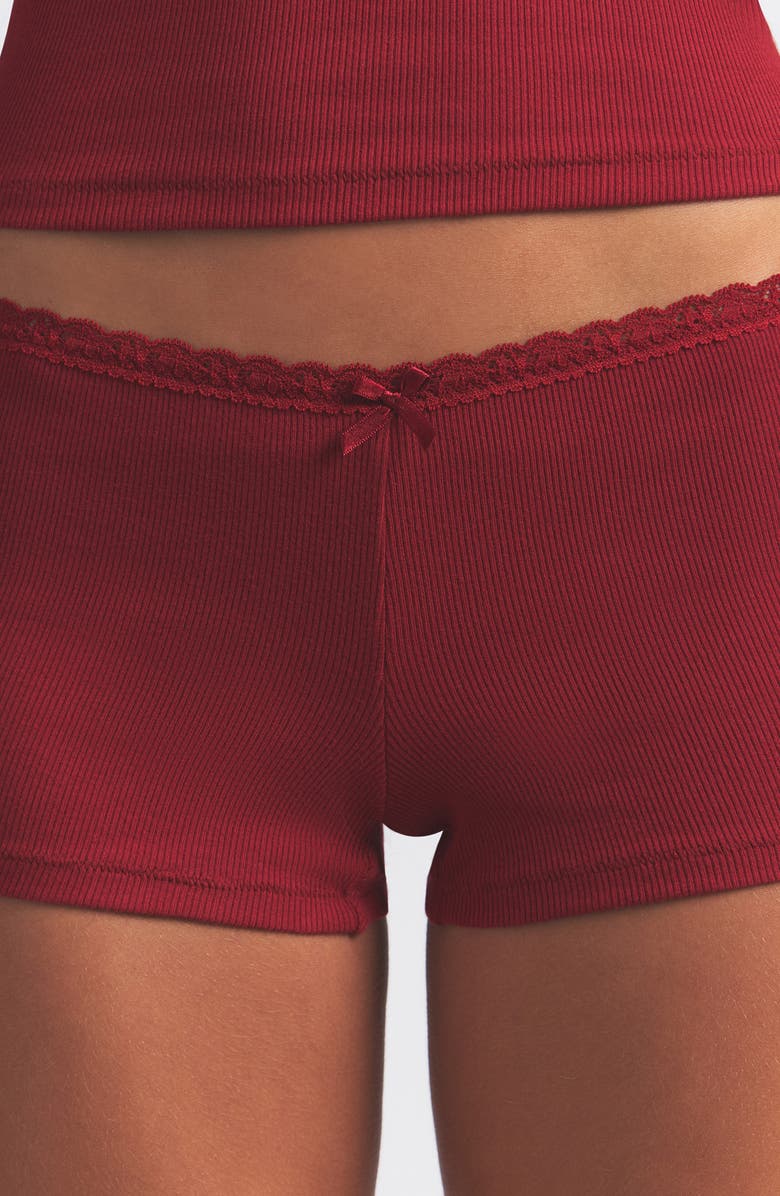 SKIMS Stretch Cotton Rib & Lace Pajamas, Alternate, color, Brick