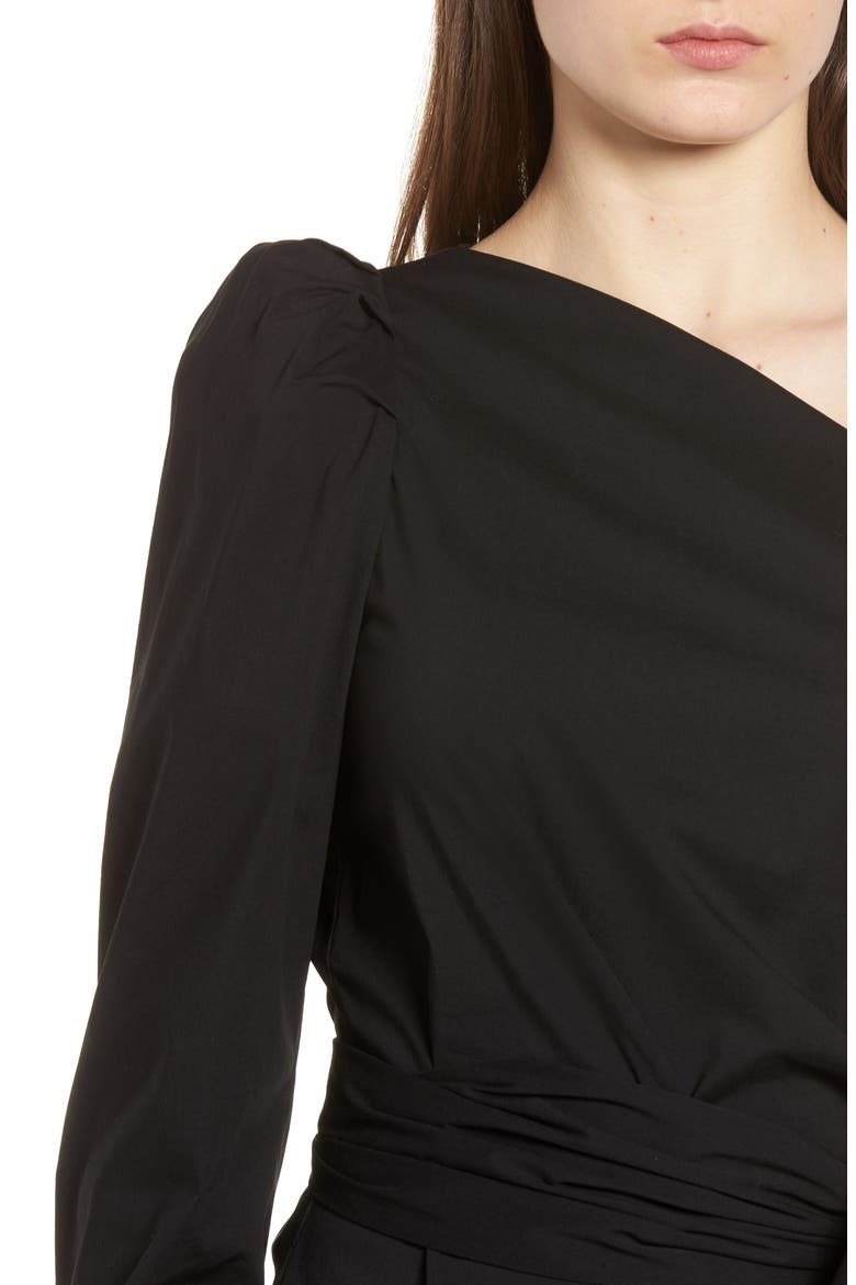 Belted One-Shoulder Blouse, Alternate, color, BLACK