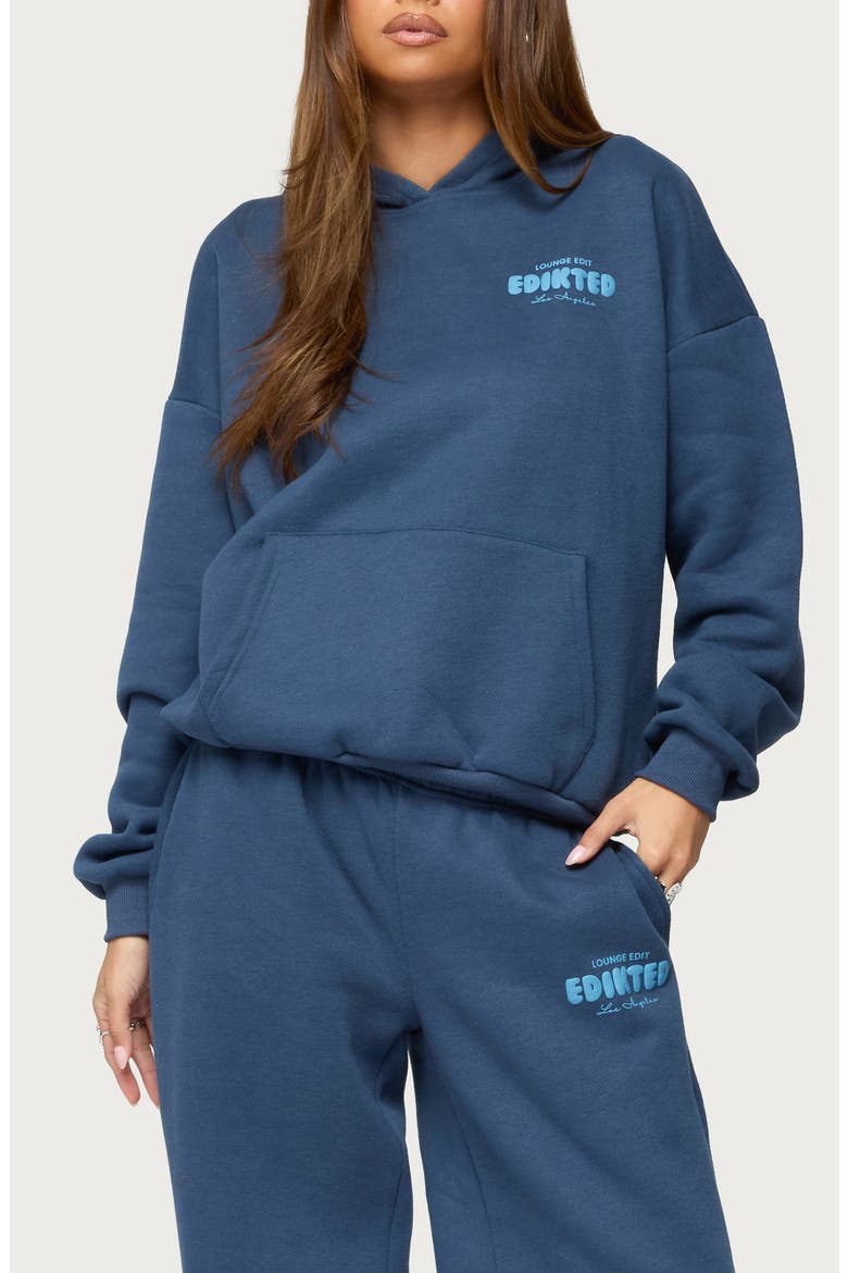 Lounge Edit Fleece Logo Graphic Hoodie, Main, color, NAVY