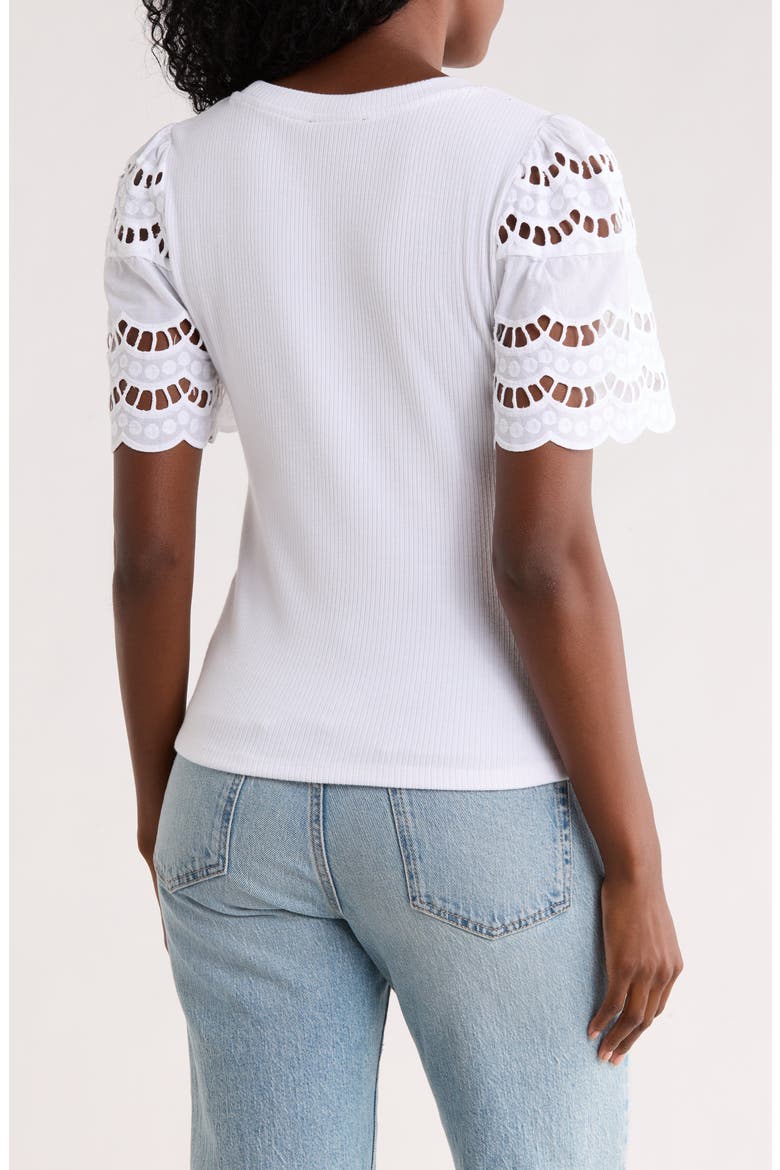 Embroidered Eyelet Sleeve Ribbed Top, Alternate, color, WHITE