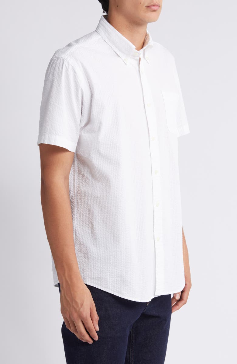 Brooks Brothers Regular Fit Solid Cotton Seersucker Short Sleeve Button-Down Shirt, Alternate, color,