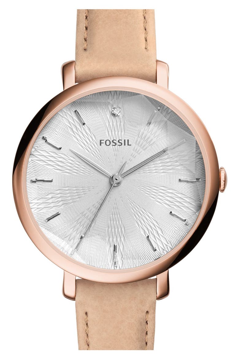 'Jacqueline' Round Leather Strap Watch, 36mm, Main, color, BROWN/ ROSE GOLD